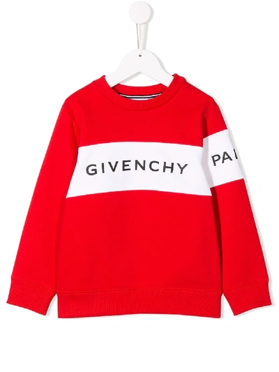 Givenchy Kids' Logo Printed Stripe Sweatshirt In Rosso