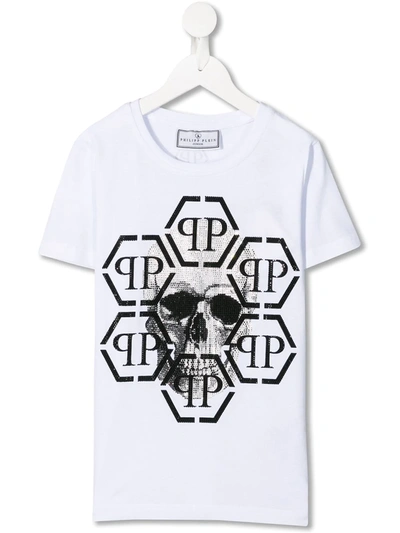 Philipp Plein Junior Kids' Logo Print T-shirt In White