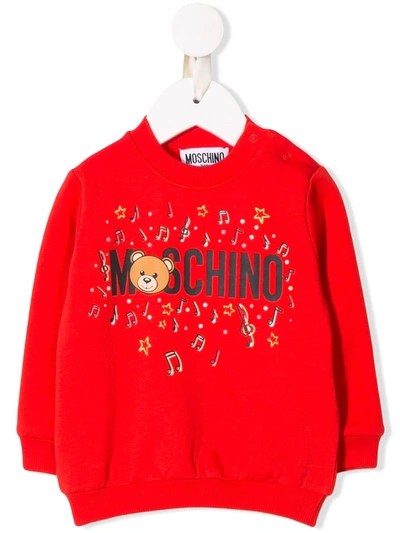 Moschino Babies' Music Print Jumper In Red