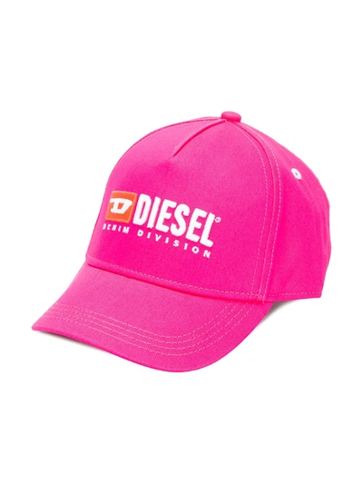 Diesel Kids' Embroidered Logo Baseball Cap In Pink