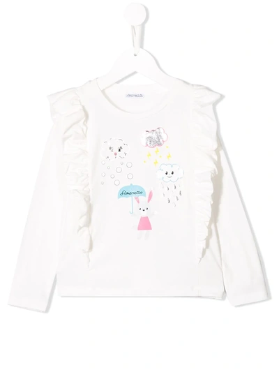 Simonetta Kids' Ruffled Long Sleeve Top In White