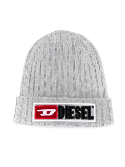 Diesel Kids' Logo Embroidered Beanie In Grey