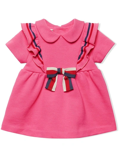 Gucci Baby Cotton Dress With Bow In Pink