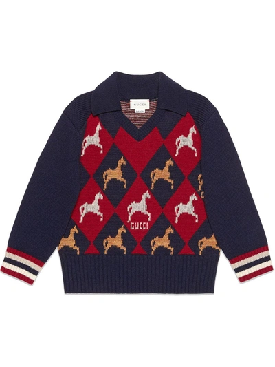 Gucci Kids' Geometric Embroidered Sweater In Red