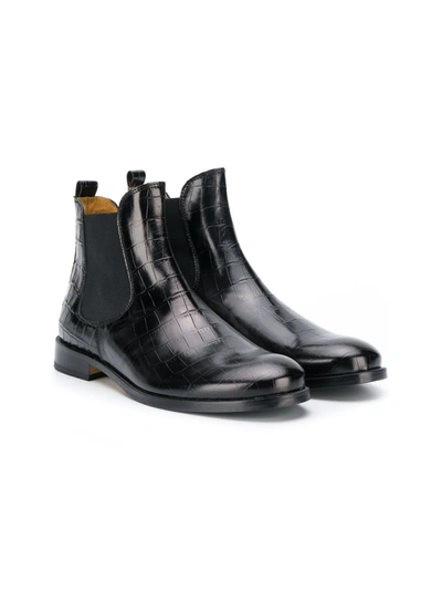 Gallucci Teen Crocodile Effect Ankle Boots In Black