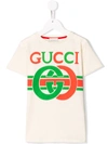 Gucci Kids' Archival Logo Print T-shirt In Cream