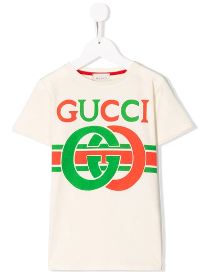 Gucci Kids' Archival Logo Print T-shirt In Cream