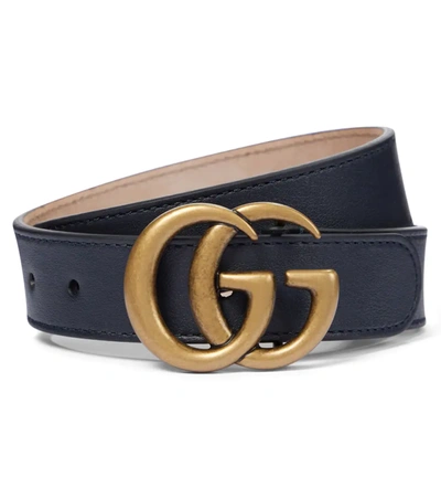Gucci Kids' Double G Leather Belt In Blue