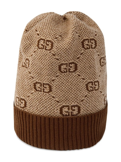 Gucci Babies' Gg Knit Beanie In Neutrals