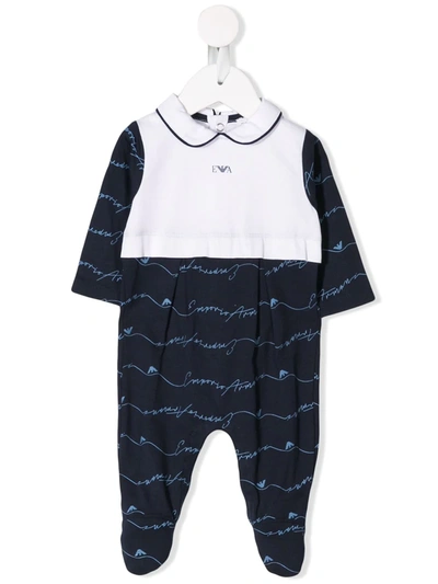 Emporio Armani Babies' Logo Print Pajamas In Blue