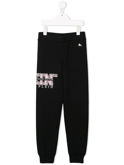 Philipp Plein Junior Kids' Rhinestone Logo Track Pants In Black