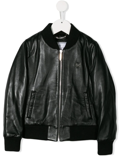 Philipp Plein Junior Kids' Space Plein Bomber Jacket In Black