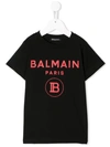 Balmain Kids' Logo Print T-shirt In Nero/rosso