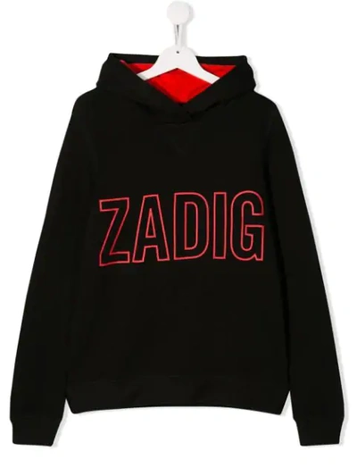 Zadig & Voltaire Kids' Logo Print Hoodie In Black