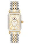 Michele Deco Park Diamond Dial Watch Head & Bracelet, 27mm X 37mm In Silver/ Gold