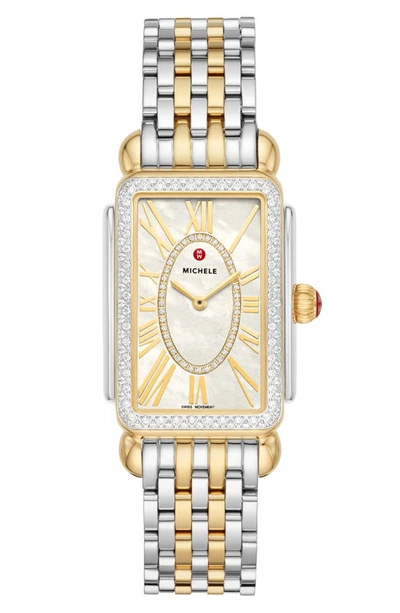 Michele Deco Park Diamond Dial Watch Head & Bracelet, 27mm X 37mm In Silver/ Gold