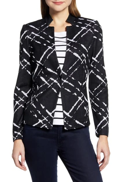 Ming Wang Crosshatch Knit Jacket In Black/ White