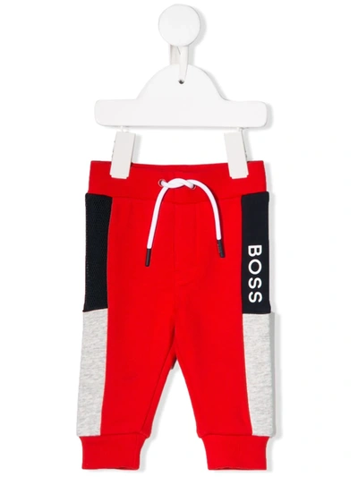 Hugo Boss Babies' Colour Block Track Trousers In Red