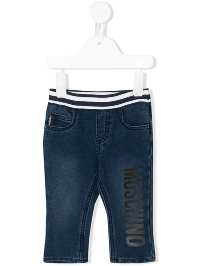 Moschino Babies' Logo Print Jeans In Blue