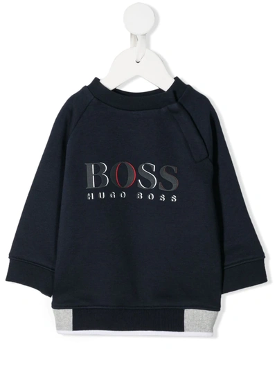Hugo Boss Babies' Logo Print Sweatshirt In Blue