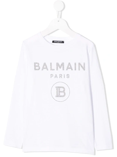 Balmain Kids' Printed Logo T-shirt In White