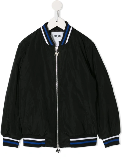 Msgm Kids' Logo Embroidered Bomber Jacket In Black