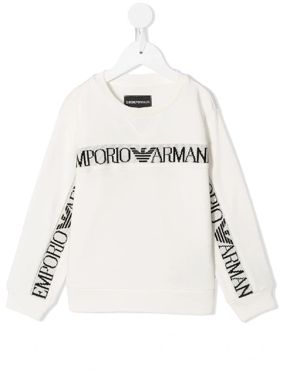 Emporio Armani Kids' Logo Stripe Sweatshirt In White