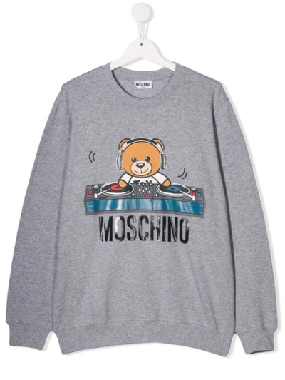 Moschino Kids' Dj Teddy Bear Print Sweatshirt In Grey