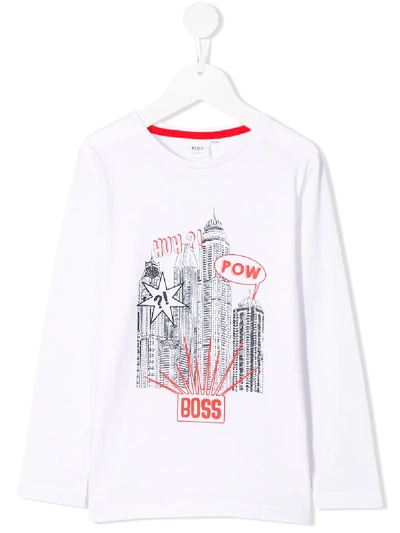 Hugo Boss Kids' Graphic Printed T-shirt In White