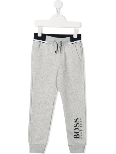 Hugo Boss Kids' Logo Print Track Trousers In Grey