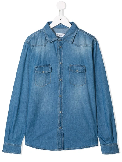 Paolo Pecora Teen Denim Shirt In Blue