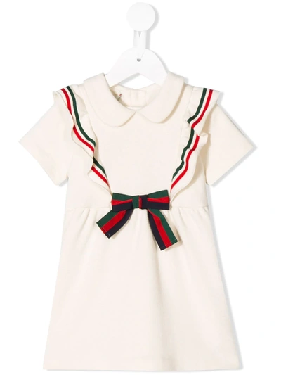 Gucci Babies' Ruffle Trim Web Dress In White