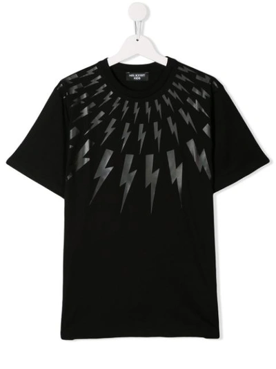 Neil Barrett Kids' Lightening Bolt Print T-shirt In Black
