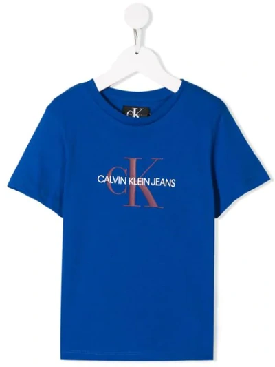 Calvin Klein Teen Logo Print T-shirt In Blue