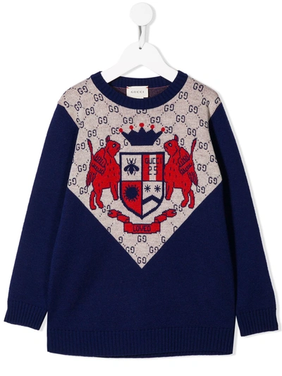 Gucci Kids' Logo Crest Jumper In Blue