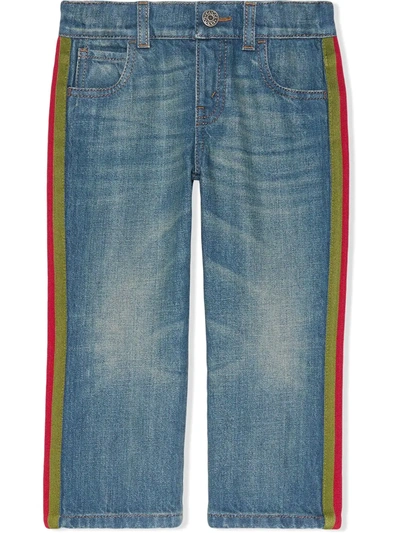 Gucci Kids' Children's Denim Trousers With Web In Blu