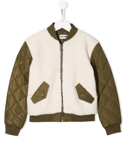 Moschino Teen Shearling Panel Bomber Jacke In Green