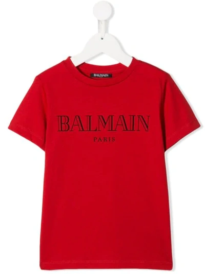 Balmain Teen Logo Print T-shirt In Red