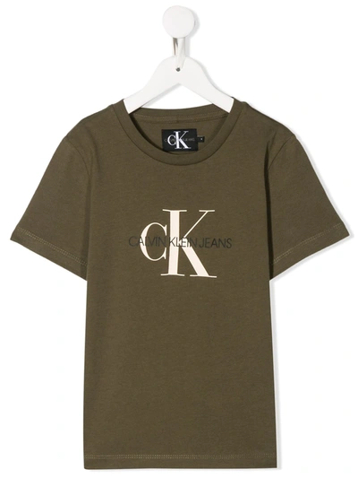 Calvin Klein Teen Logo Print T-shirt In Green