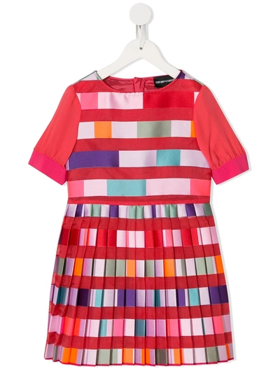 Emporio Armani Kids' Pleated Ribbon Dress In Red