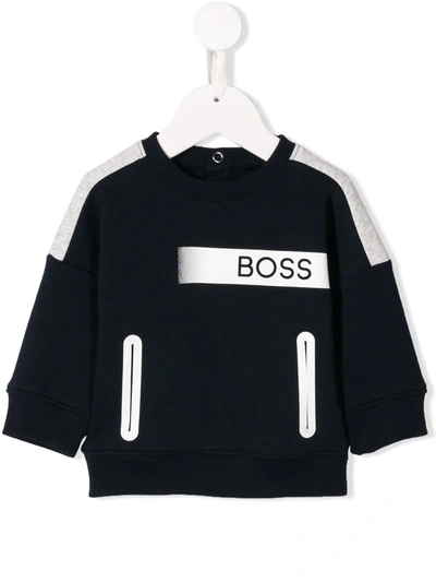 Hugo Boss Babies' Logo Colour-block Sweatshirt In Blue