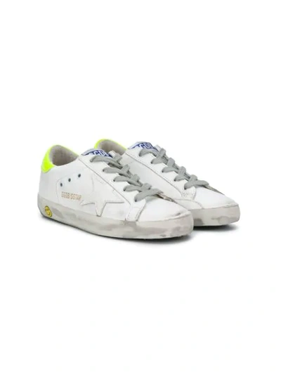 Golden Goose Kids' Distressed Low Top Sneakers In White Fluo