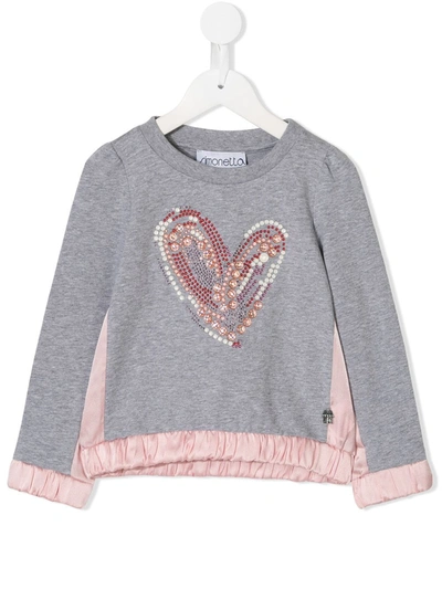Simonetta Kids' Embellished Heart Sweatshirt In Grey