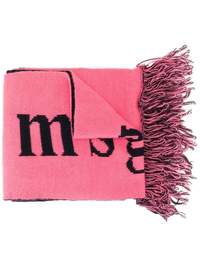 Msgm Kids' Jacquard-schal Mit Logo In Pink