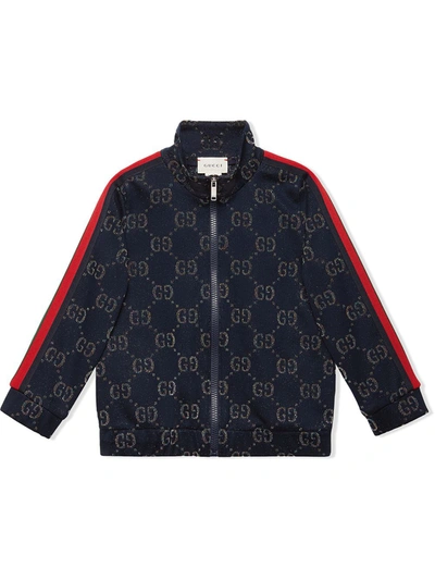 Gucci Kids' Gg Lamé Track Top In Blue