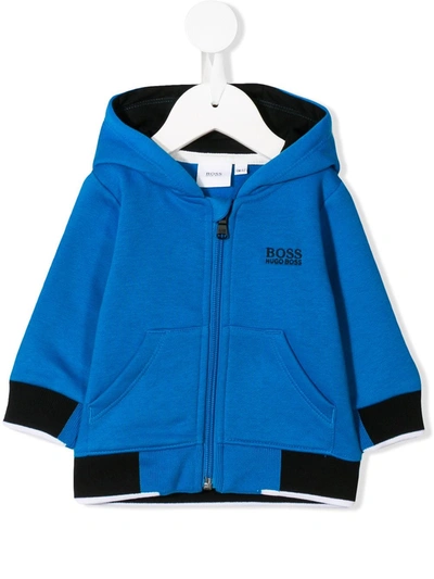 Hugo Boss Babies' Two-tone Hooded Sweatshirt In Blue