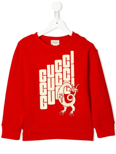 Gucci Kids' Logo Printed Cotton Sweatshirt In Red