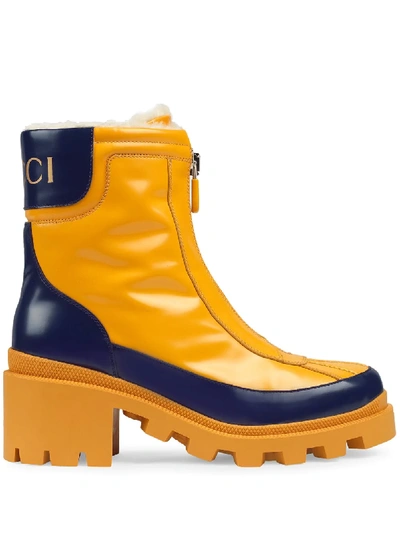 Gucci Faux Fur Lining 89mm Ankle Boots In Yellow