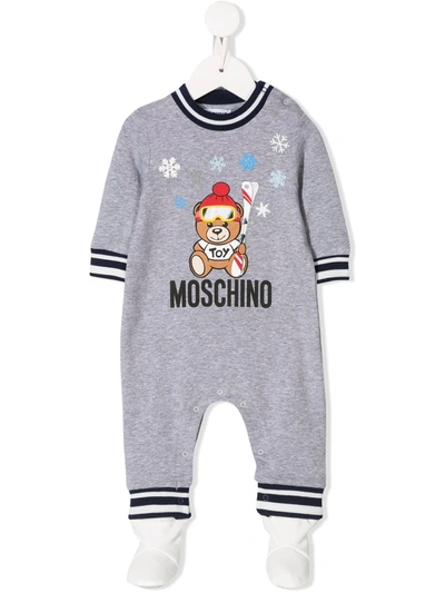 Moschino Teddy Bear Print Babygrow In Grey