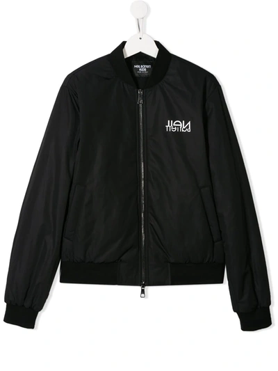 Neil Barrett Teen Logo Print Bomber Jacket In Black